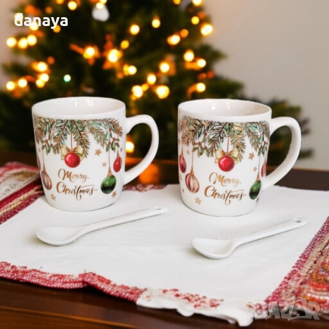 6243 Комплект коледни чаши с лъжички в подаръчна кутия – Merry Christmas