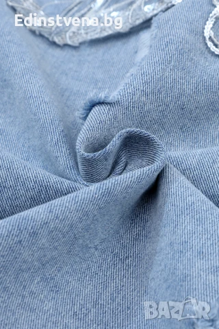 Дамско дънково яке в синьо с пайети и ефектни ресни, снимка 12 - Якета - 50791428