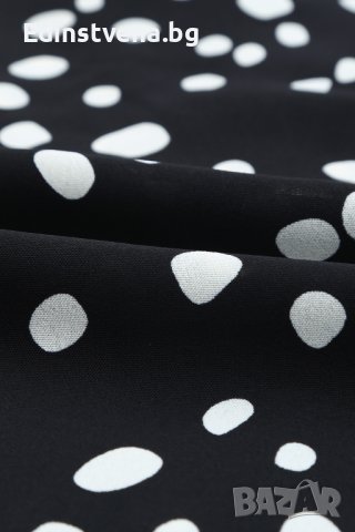 Дамска блуза в черно с къс ръкав, дантела и принт на точки, снимка 12 - Тениски - 44304093