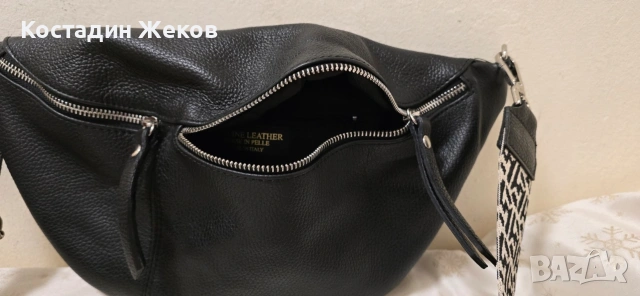 Дамска оригинална италианска чанта от естествена кожа тип „банан“ ., снимка 14 - Чанти - 53827591