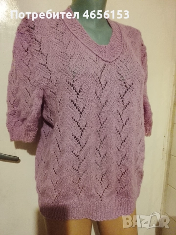 Нова ДАМСКА ПЛЕТЕНА БЛУЗА с къс ръкав - размер XL, снимка 3 - Блузи с дълъг ръкав и пуловери - 52598315