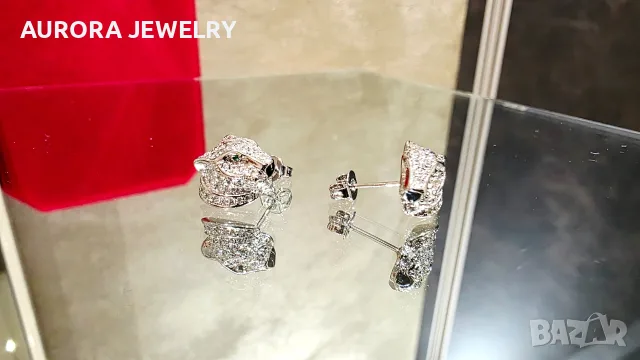 CARTIER Panthere de Cartier White Gold Stud Paved Diamond Дамски Обеци, снимка 6 - Обеци - 56306462