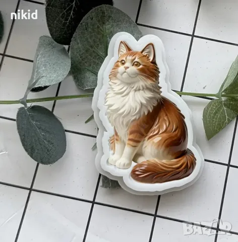 Пухкава котка коте силиконов молд форма фондан шоколад декор