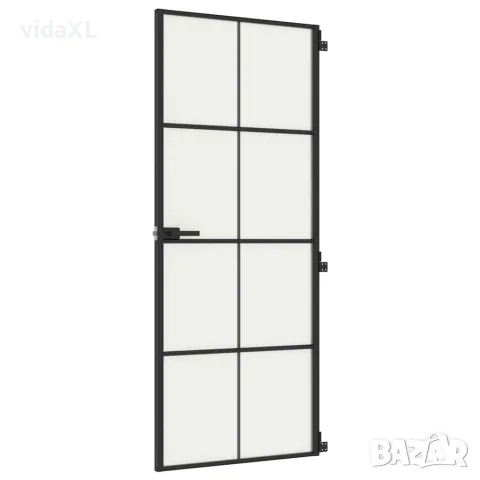vidaXL Интериорна врата черна 83x201,5 см закалено стъкло и алуминий