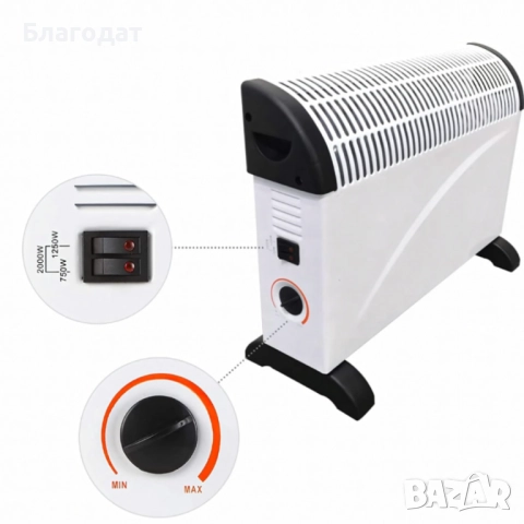 Електрически конвектор 2000 W с термостат – Енергийно ефективен и тих отоплител за всяко помещение, снимка 11 - Отоплителни печки - 52827294