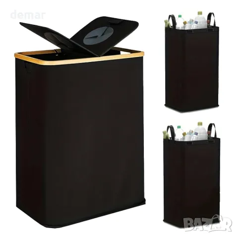 lulalula Кофа за рециклиране за кухня 140 л с капак и 2 подвижни вътрешни торби, черна