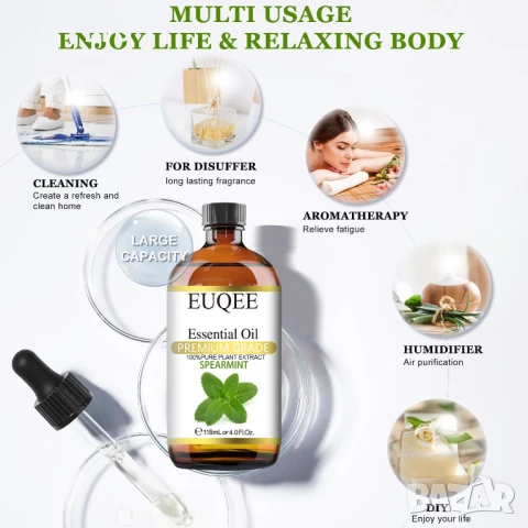Етерично масло от Мента EUQEE Spearmint ароматерапия за Дифузери козметика сапуни, снимка 4 - Други - 51349852