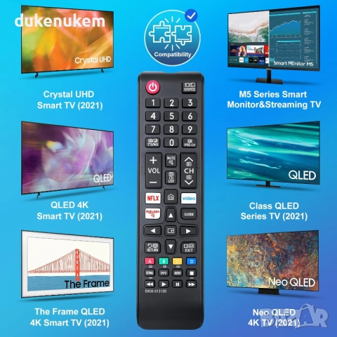 Дистанционно управление за Samsung Smart TV, 4K UHD, QLED, Crystal UHD и UE Series телевизори, снимка 2 - Дистанционни - 53039966