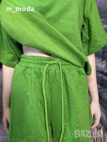 Блестящ памучен сет с камъни в два цвята, снимка 3 - Комплекти - 49716551