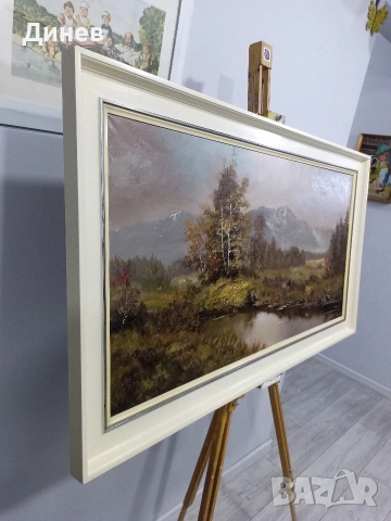 Стара маслена картина "Пейзаж с брези" – 78х59 см | Подписана, снимка 3 - Картини - 53438530