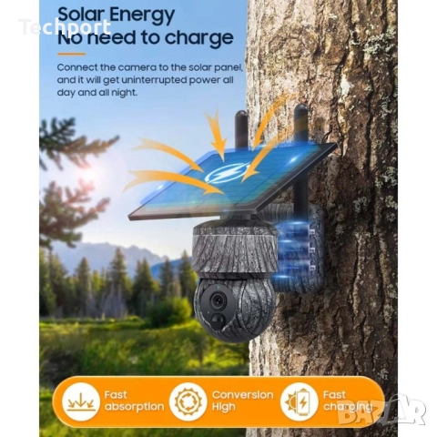 Безжична 8MP PTZ соларна камера WIFI и 4G SIM със слънчев панел, снимка 2 - HD камери - 52371571