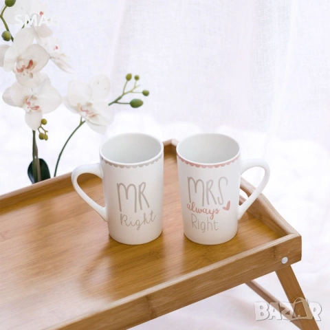 Комплект чаши New Bone „Mr Right – Mrs Always Right“, 350 мл – 2 бр_1183284, снимка 3 - Чаши - 53416067