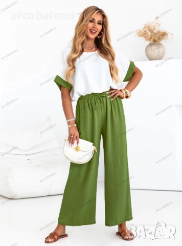 Дамски комплект от блуза и широки панталони Trishna, 14цвята , снимка 5 - Комплекти - 51207561