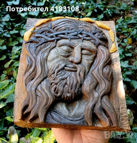 Икона Исус Христос - ръчна дърворезба