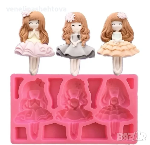 3 момичета принцеси Силиконов молд форма калъп за смола гипс фондан за декорация на торта , снимка 2 - Форми - 50693904