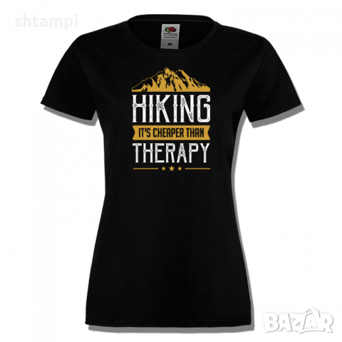 Дамска тениска Hiking It's Cheaper Than Therapy,Изненада,Подарък,Поход,Връх,Хижа, снимка 6 - Тениски - 36373498