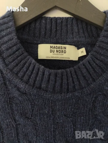 Тъмносин вълнен пуловер Magasin du Nord (Размер M) – 100% Lambswool / Made in Italy, снимка 3 - Блузи с дълъг ръкав и пуловери - 56178529