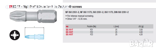 FACOM ED.1T Накрайник / бит кръстат Pozidriv, дължина 25мм, 1/4" - различни размери, снимка 3 - Отвертки - 34596897