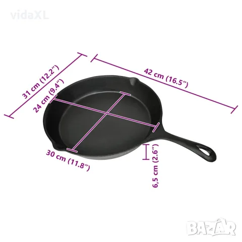 vidaXL Чугунен тиган, кръгъл, 30 см, снимка 3 - Съдове за готвене - 56147627