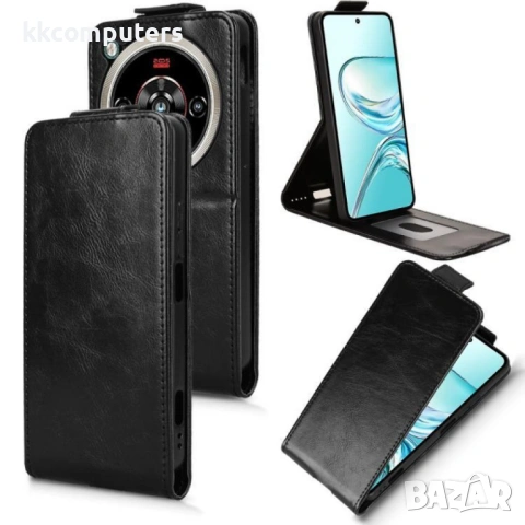 Вертикален Кожен Калъф за ZTE nubia Focus 2 Ultra 5G - PU Кожа, Магнитен Клип, Слот за Карта, Вкл. П
