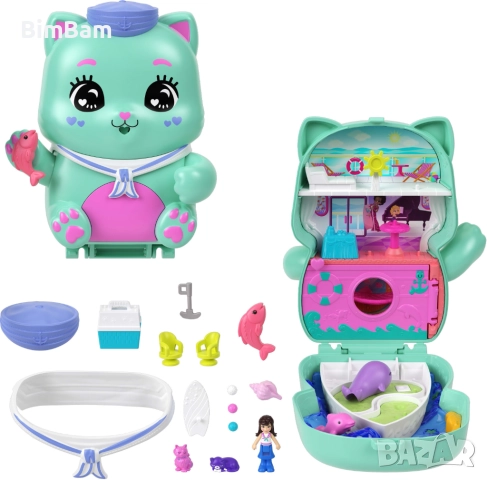 Игрален комплект Polly Pocket с аксесоари в чантичка - Коте моряк, снимка 2 - Кукли - 52465567