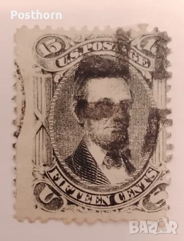 1863 САЩ Линкълн 15 цента пощенска марка Много рядка с много висока каталожна стойност , снимка 1