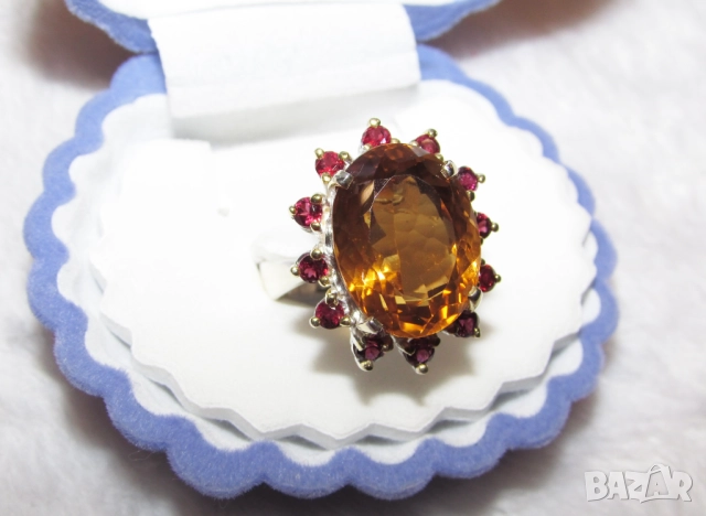 925 сребърен пръстен с красив цитрин подходящ за подарък, снимка 3 - Пръстени - 51736088