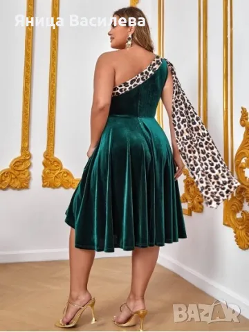 Рокля от кадифе със зелен акцент ХХЛ/XXL, снимка 5 - Рокли - 49939304