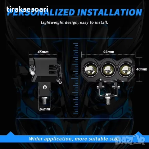 Универсален 3 LED Диоден фар къси дълги и халоген за мотори ATV Джип, снимка 4 - Аксесоари и консумативи - 49335754