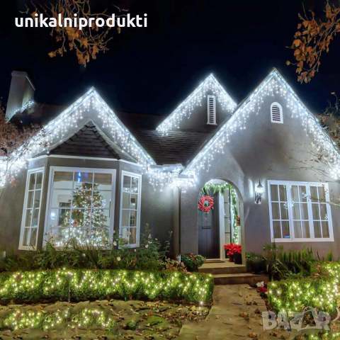 Външни коледни лампички LED завеса 6м х 30-50см гъста с флаш ефект
