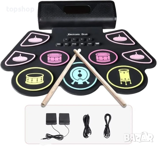 Нов Преносим електрически барабанен комплект COOLMUSIC, сгъваем барабанен пад Coolmusic, електро...
