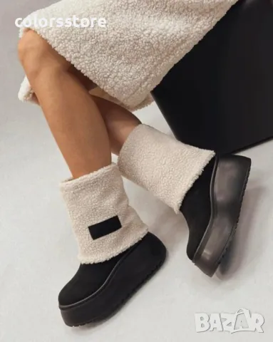 Боти на платформа - черен велур - BPK1