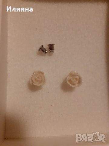 Бели рози обеци, снимка 3 - Обеци - 35710070