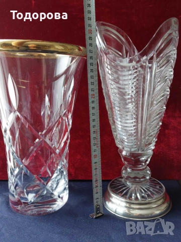 Авторски Кристални вази и кана със сребърен обков,среро 900/чаша,кана/, снимка 2 - Вази - 52017802