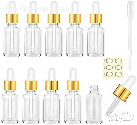 Нови Мини стъклени бутилки 5ml с пипета за етерични масла 10 броя капкомер