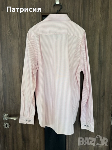 Чисто нова мъжка риза Tommy Hilfiger Classic Fit с дълъг ръкав, дизайн розово  бяло райе, размер XXL, снимка 6 - Ризи - 56045069