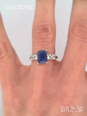 Сребърен Пръстен със Сапфир, снимка 7 - Пръстени - 49862253