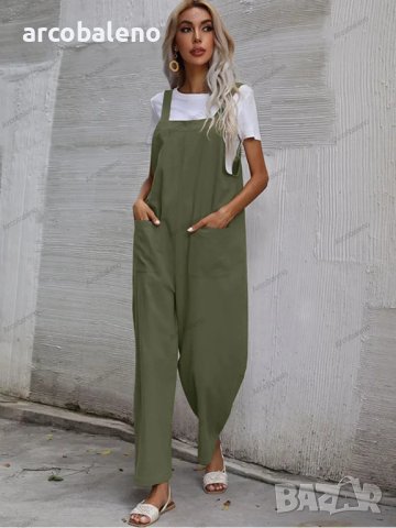 Дамски моден едноцветен гащеризон без ръкави и с тиранти, 9цвята, снимка 14 - Гащеризони - 41739942