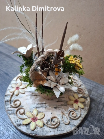 Декорация с цветя от брезова кора., снимка 9 - Декорация за дома - 53099884