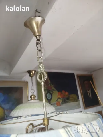 Стар посребрен полилей стил Арт Деко. Може да се използва и за свещник. Работи перфектно. Абажурът е, снимка 5 - Антикварни и старинни предмети - 49739936