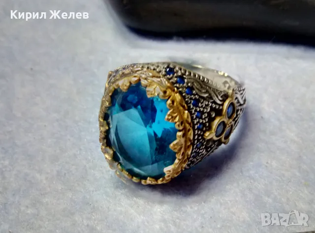 ВЕЛИКОЛЕПЕН СКЪПОЦЕНЕН СРЕБЪРЕН ПРЪСТЕН МАРКОВО СРЕБРО 925 CG с БРОНЗОВ ОБКОВ и СИН ЦИРКОН 50127, снимка 14 - Пръстени - 49351622