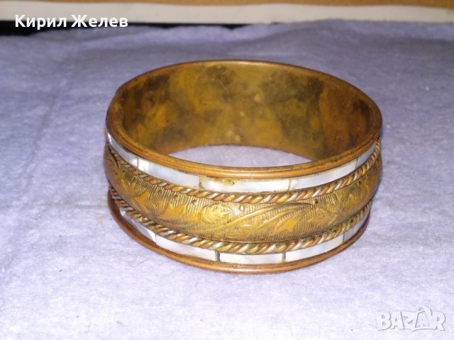 СТАРИННА БРОНЗОВА ФЛОРАЛНО ОРНАМЕНТИРАНА СЕДЕФЕНА РЕТРО ГРИВНА РЪЧНА ИЗРАБОТКА 2189, снимка 7 - Антикварни и старинни предмети - 41281228