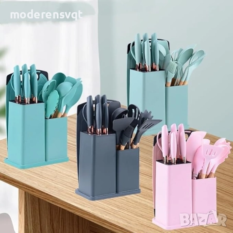 К-т силиконови прибори 33 части със стойка ножове, ножица и дъска, снимка 6 - Прибори за хранене, готвене и сервиране - 52119819