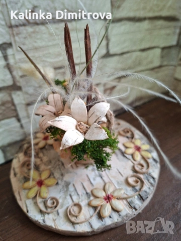 Декорация с цветя от брезова кора., снимка 5 - Декорация за дома - 53099884