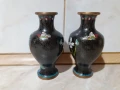 Cloisonne Клоазоне Двойка стари вази бронз клетъчен емайл, снимка 3