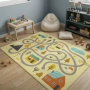 Детски килим за игра 120х160см - Светложълт килим с цветни къщички, противоплъзгащ и миещ се, снимка 4