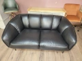 Дизайнерски черен кожен комплект дивани тройка и двойка Pebble, снимка 2