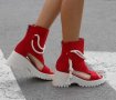 Летни боти на платформа - червен велур - LB44, снимка 2
