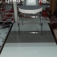 Комплект разтегателна маса +6 стола  Маса с метални крака и закалено принт стъкло  Тапицирани столов, снимка 6 - Маси - 31828675