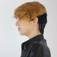 Къса перука от ЕСТЕСТВЕН косъм в русо и черно с бретон Регина, снимка 3 - Аксесоари за коса - 44616094